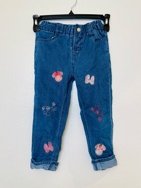 Disney Girls Blue Denim Jeans with Pink Embroidered Minnie Accents‎ Size 4